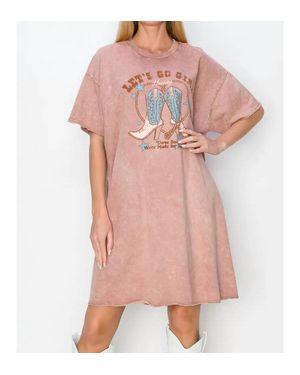 J. Her Lets Go Girls Mineral Wash Graphic Midi Dress - Pink