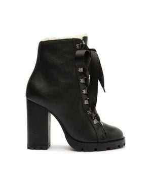 SCHUTZ SHOES Faux Fur Lining Lug Sole Winter Leather Booties - Black