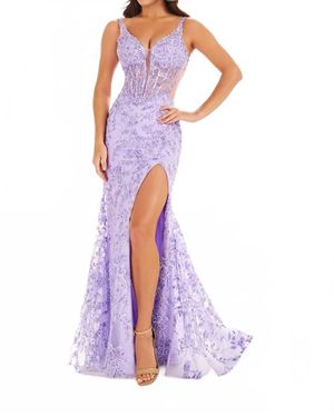 Ellie Wilde Lace-Up Slit Prom Dress - Purple