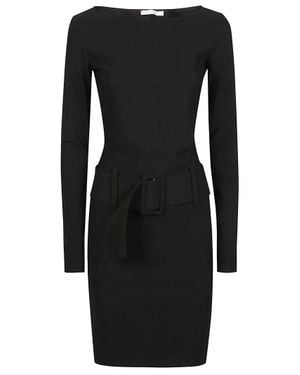 Patrizia Pepe Long Sleeve Round Neck Fitted Mini Dress - Black