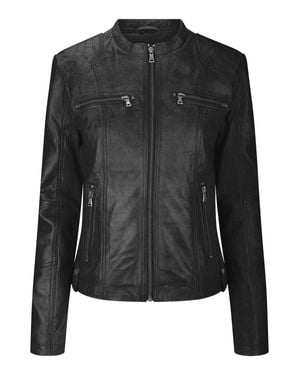 TruClothing Real Leather Slim Fit Soft Zip Biker Style Jacket - Black