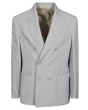 Eleventy Double-Breasted Light Tailored Jacket With Refined Peak Lapel - Gray