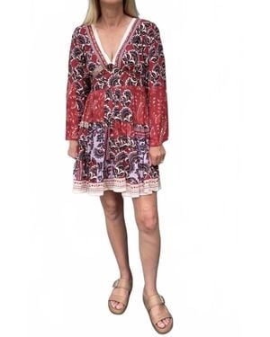 Angie Celeste V Neck Long Sleeve Dress - Red