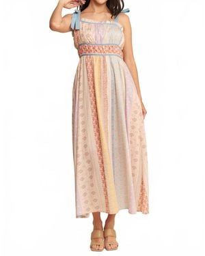 Davi & Dani Contrast Ruffle Trim Striped Midi Dress - Natural