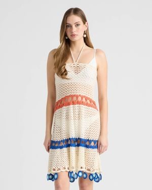 NVLT Short Crochet Halter Dress - White