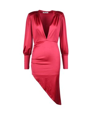 Feminista Fuchsia Asymmetrical Polyester V-Neck Mini Dress - Red