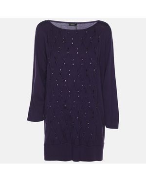 Basler Stretch Knit Diamond Crystal Embellished Sweater - Blue