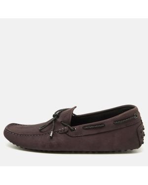 Tod's Dark Nubuck Leather Slip On Driver Loafers - Brown
