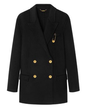 Versace Double-Breasted Coat With-Tone Accents - Black