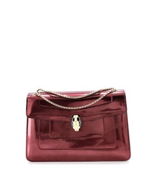 BVLGARI Serpenti Forever Shoulder Bag Metallic Leather Medium - Red