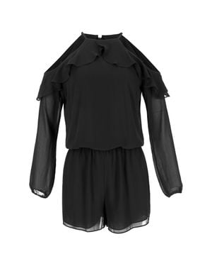 Michael Kors Ruffled Cold Shoulder Jumpsuit - Black