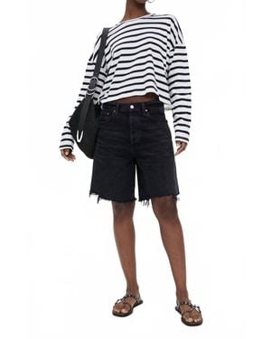 ASKK NY Cropped Long Sleeve Stripe Tee - Black