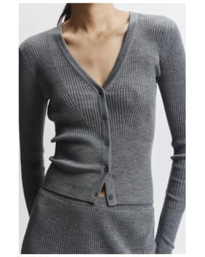 Saint Art Braylon Rib Cardigan Sweater - Gray