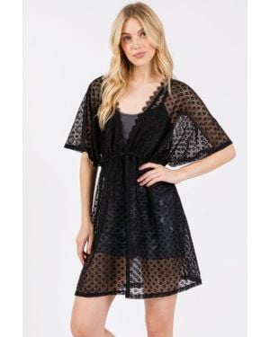 TRUEDAMES V-Neck Detailed Crochet Lace Cover Up - Black