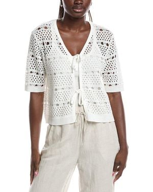 Joseph Ribkoff Open Knit Tie Front Cardigan - White