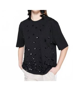 Vilagallo Floral Sequins T-Shirt - Black