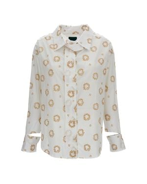 Jejia Cotton Shirt With Floral Embroidery And Unique Cut-Out Cuffs - White