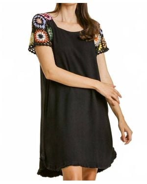 Umgee Crochet Sleeve Dress - Black