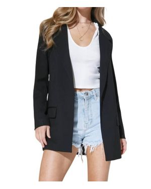 Blue B Stretch Knit Open Pocket Front Boyfriend Blazer - Black