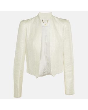 Elisabetta Franchi Textured Patterned Cotton Open Blazer M - White