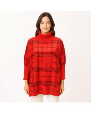 TRUEDAMES Checkered Turtleneck Knit Poncho