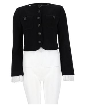 Self-Portrait Cropped Structured Jacket With Lace-Trimmed Cuffs - Black