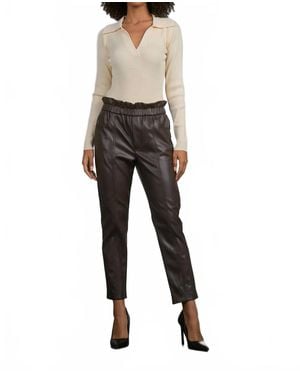 Elan Ruffle Elastic Faux Leather Pants - Black