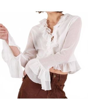 Apricot Ruffle Tie Up Crop Top - White