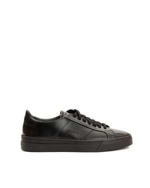 Santoni Double-Buckle Brushed Calf Leather Sneakers - Black