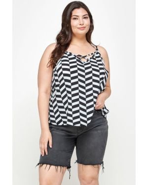 TRUEDAMES Plus Size Geometric Top With Double Spaghetti Strap - Blue