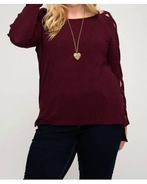 She + Sky Lattice Strap Sleeve Plus Sweater - Red
