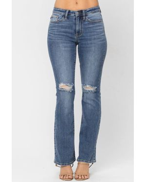 Judy Blue Mid Rise Knee Destroy Bootcut Jean - Blue
