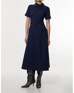 Karen Millen Compact Stretch Tipped Tab Detail Full Skirted Midi Dress - Blue