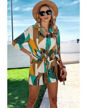 TRUEDAMES Graphic Print Open Front Pockets Blouse And Short - Multicolor