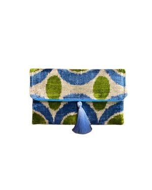 Ayca Silk Velvet Ikat Clutch - Blue