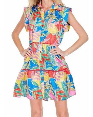 J joy Pocket Tiered Shirt Dress - Blue