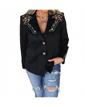 Lucky & Blessed Western Floral Embroidered Blazer - Black