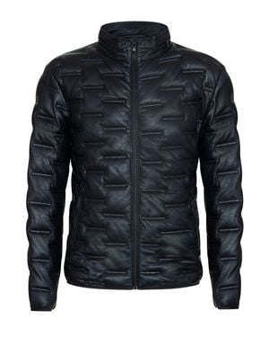 Infinity Leather Quilted Puffer Leather Bomber Jacket - Blue