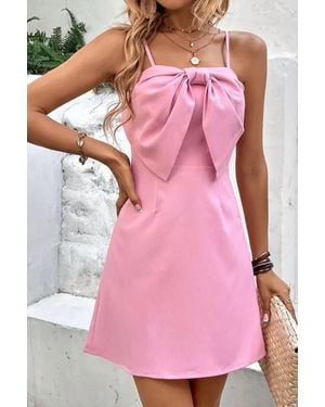 Miss Sparkling Bow Spaghetti Strap Dress - Pink