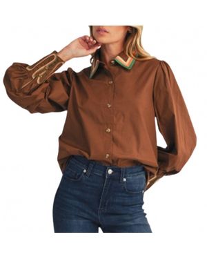 Style USA Embroidery Accent Shirt - Brown