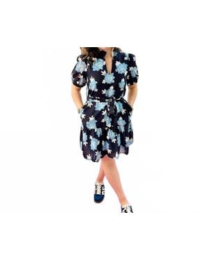 J joy Split Neck Flounce Dress - Black