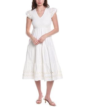 Sail To Sable V-Neck Smocked Midi Dress - White