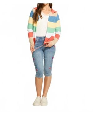 Fdj Striped Pointelle Hooded Cardigan - Blue
