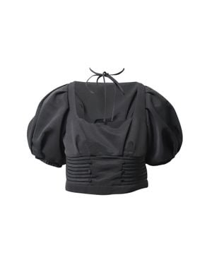 Self-Portrait Self Portrait Ottoman Crochet-Trimmed Faille Top - Black