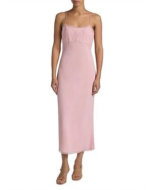 LoveShackFancy Isolis Lace Bow Crepe Midi Dress - Pink