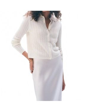 White + Warren Collared Long Sleeve Pointelle Shirt - White