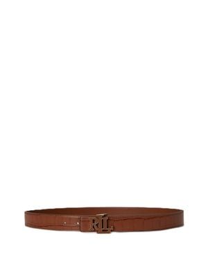 Ralph Lauren Medium Textured Leather Metallic Buckle Belt - Brown