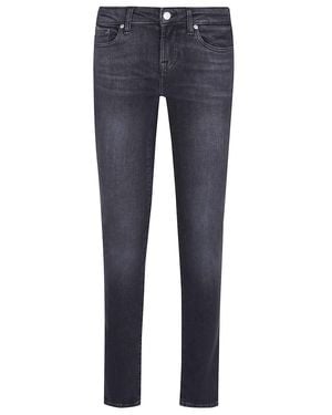 7 For All Mankind Stretch Cotton Denim Low Skinny Jeans With Classic Five-Pocket Design - Blue