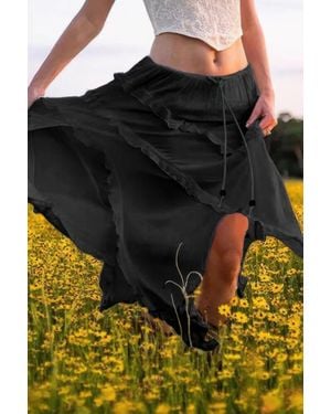 TRUEDAMES Solid Ruffle Drawstring Waist Asymmetry Hem Skirt - Black