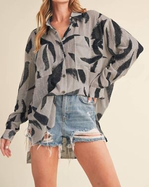 AEMI + CO Elodie Linen Printed Button Up Shirt - Gray